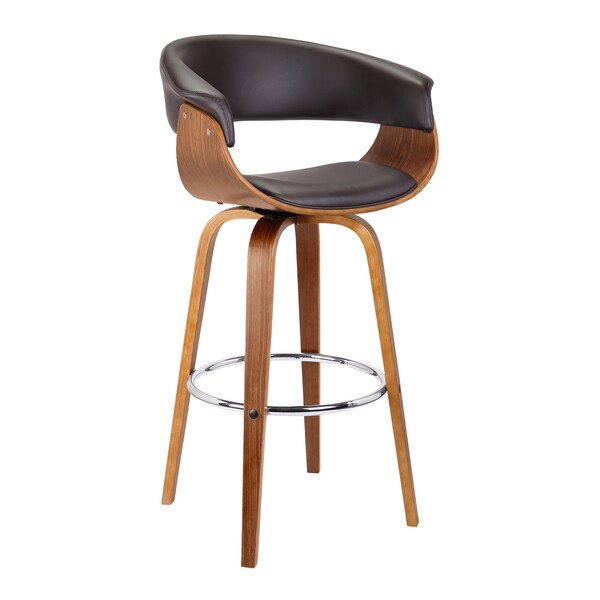 Armen Living Julyssa 30" Bar Height Swivel Brown Faux Leather and Walnut Wood Bar Stool LCJSBAWABR30 - main